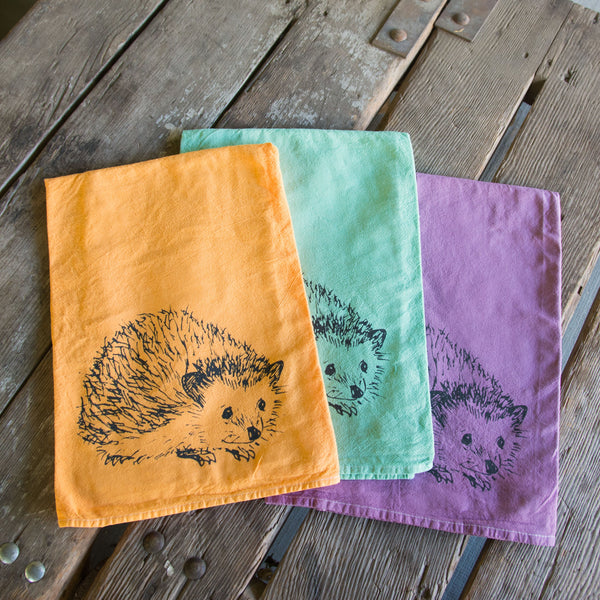 Hand dyed Hedgehog Tea Towel