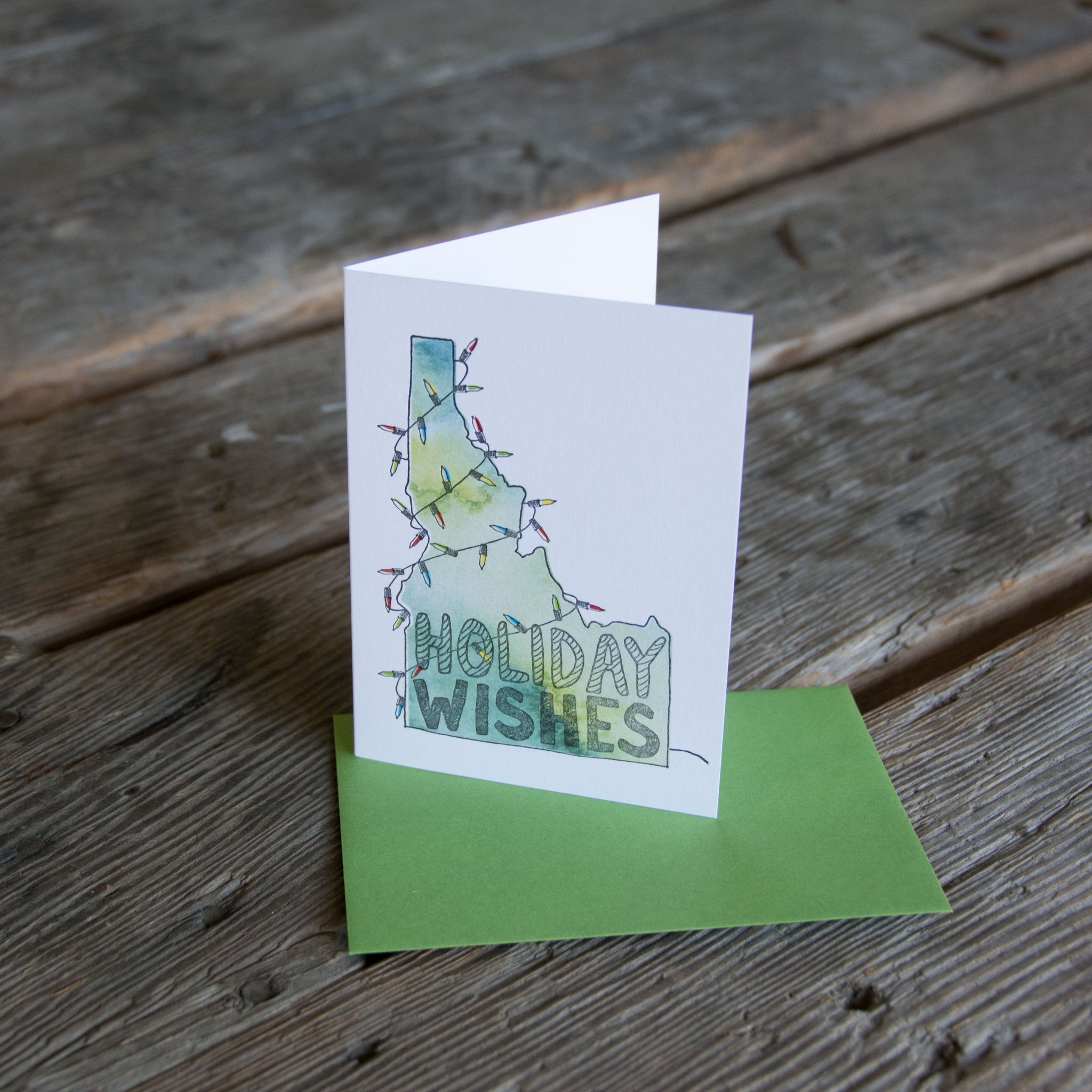 Idaho Holiday Lights, Idaho wrapped in holiday lights design (letterpress printed) eco-friendly