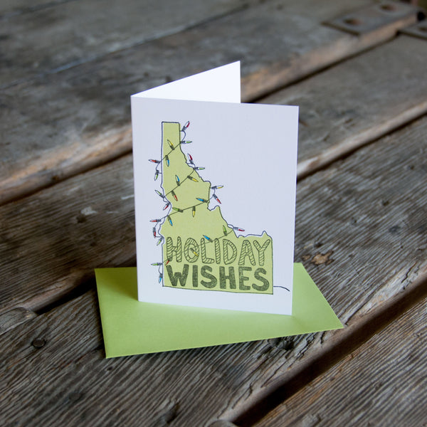 Idaho Holiday Lights, Idaho wrapped in holiday lights design (letterpress printed) eco-friendly