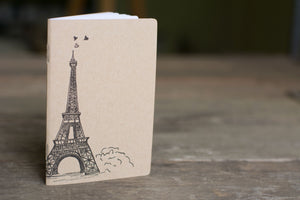 Eiffel Tower Notebook, hand drawn and staple bound, letterpress printed eco friendly