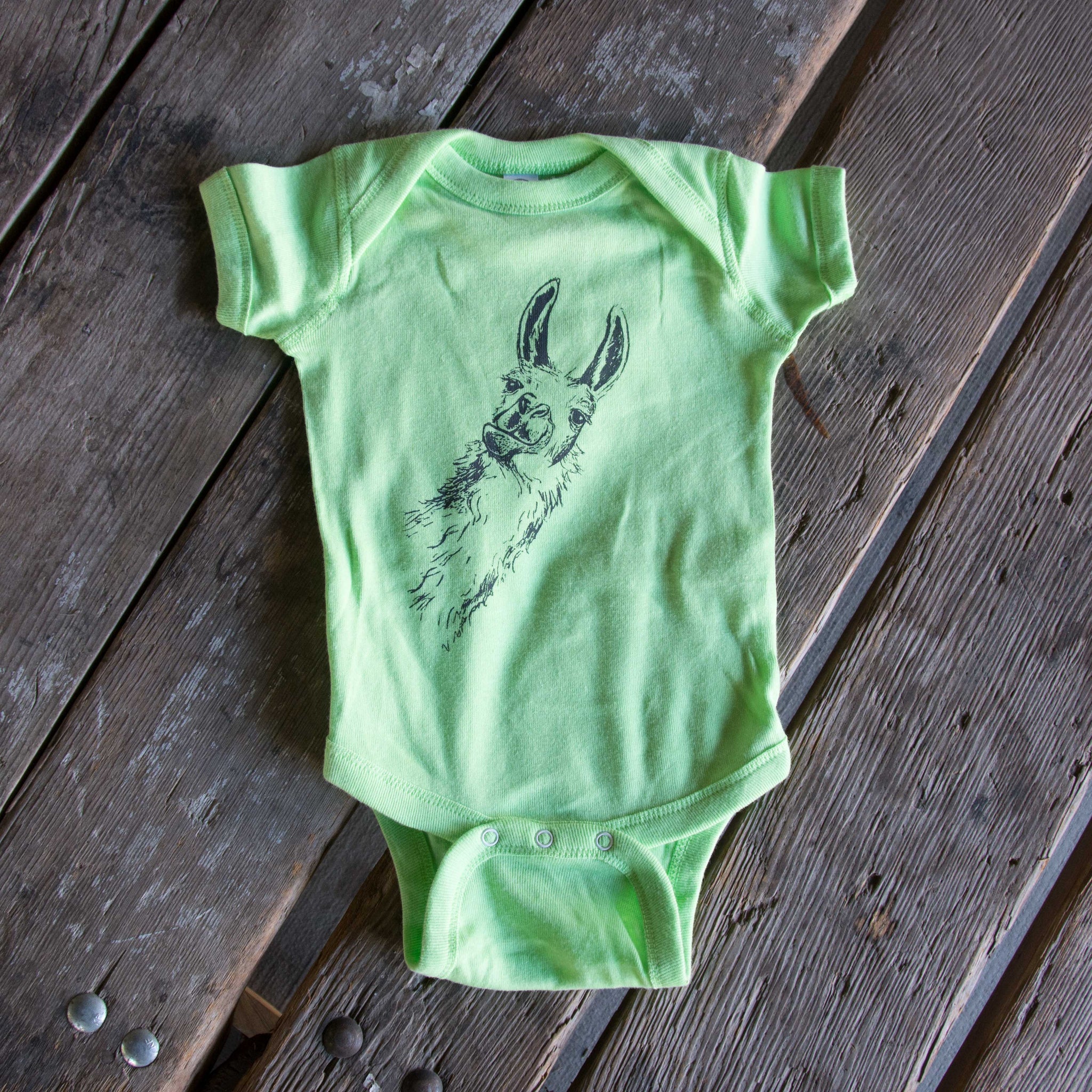 Llama onesie, eco-friendly waterbased inks