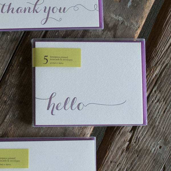 Hello Notecards with Envelopes, Letterpress printed