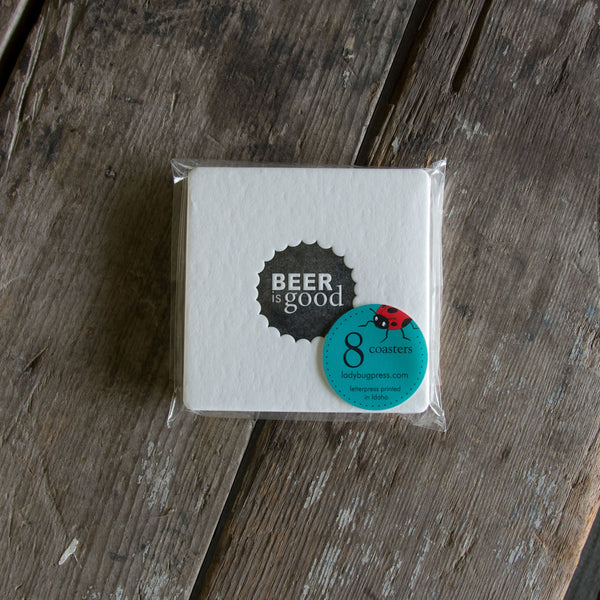 BEER is GOOD Coasters, modern beer cap design