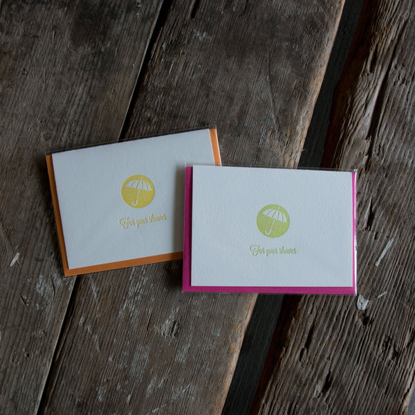 For Your Shower cards, letterpress printed card. Baby and Bridal Shower.