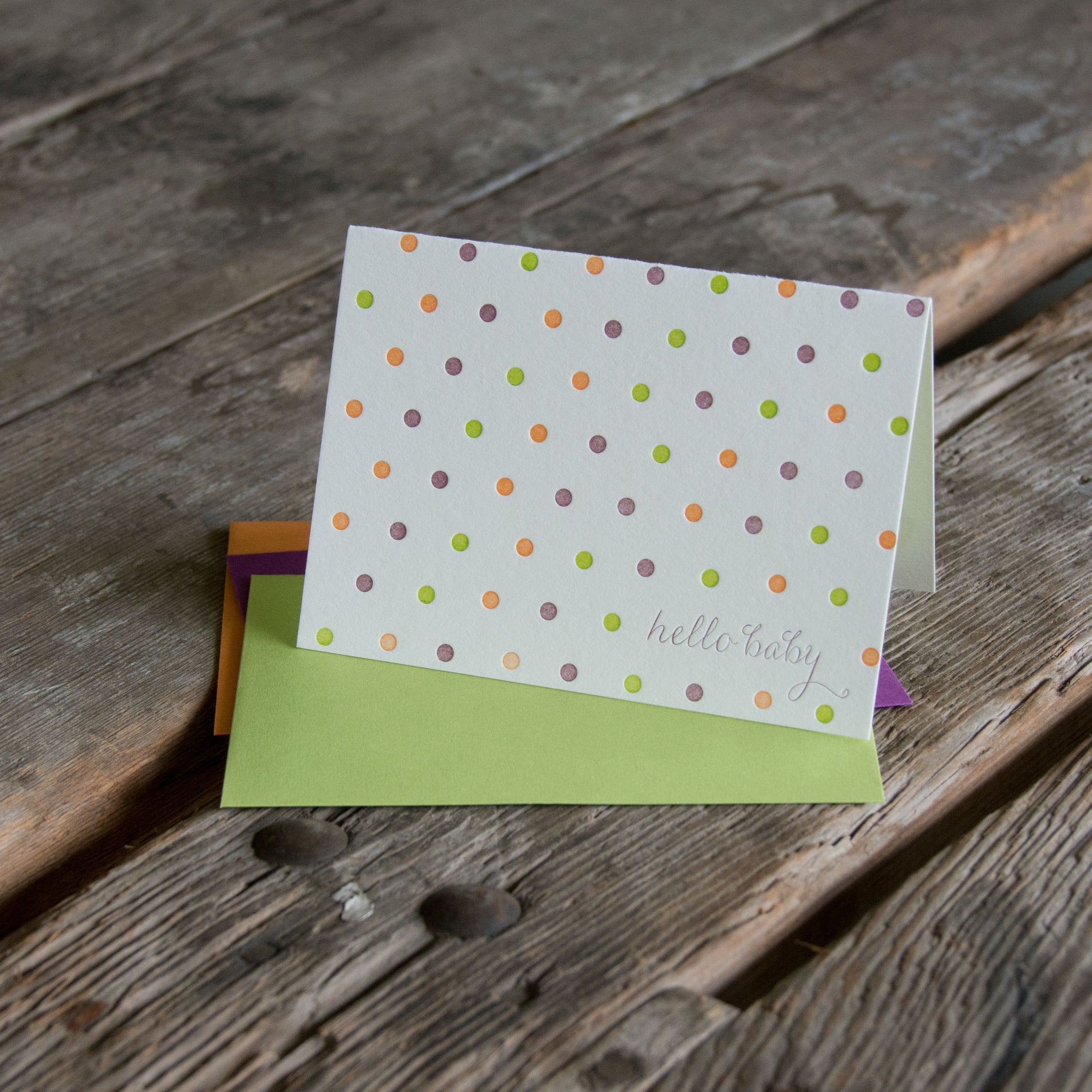 Dots hello baby letterpress cards, letterpress printed card. Eco friendly