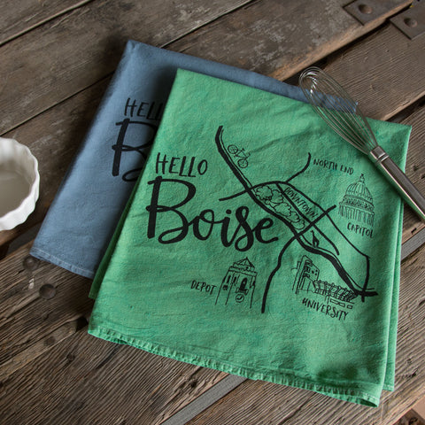 Dyed Boise Map Tea Towel, flour sack towel