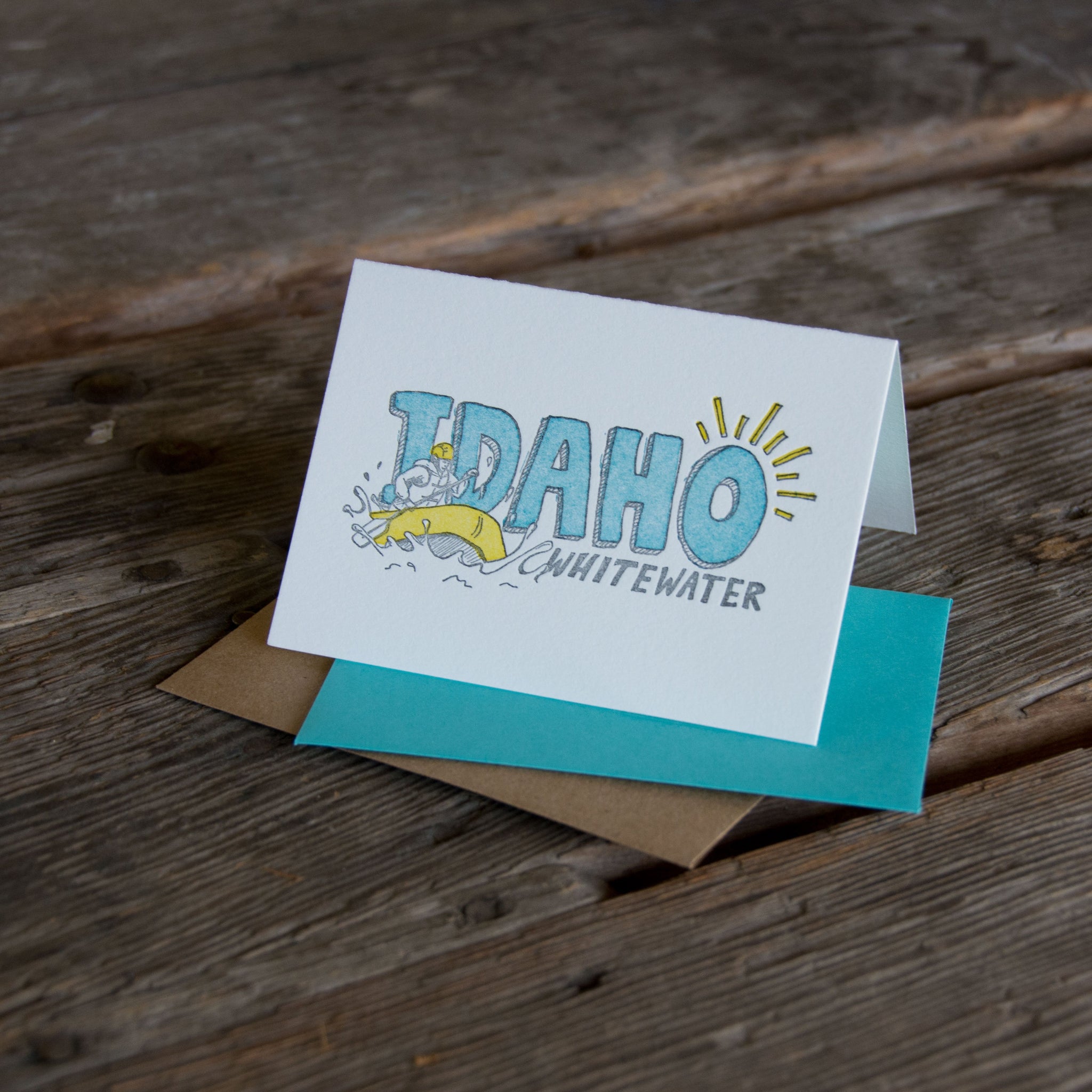 Idaho Whitewater Rafting, Letterpress Printed Greeting Card, Eco-friendly Ink