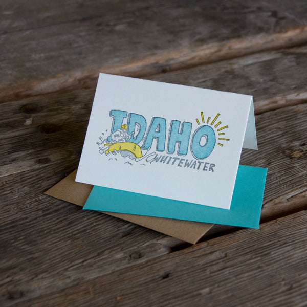 Idaho Whitewater Rafting, Letterpress Printed Greeting Card, Eco-friendly Ink