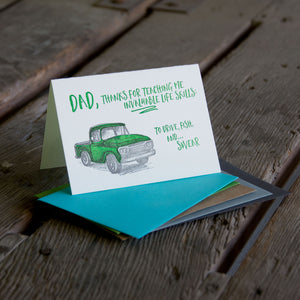 Father's day truck, letterpress printed card.  Eco friendly, happy fathers day