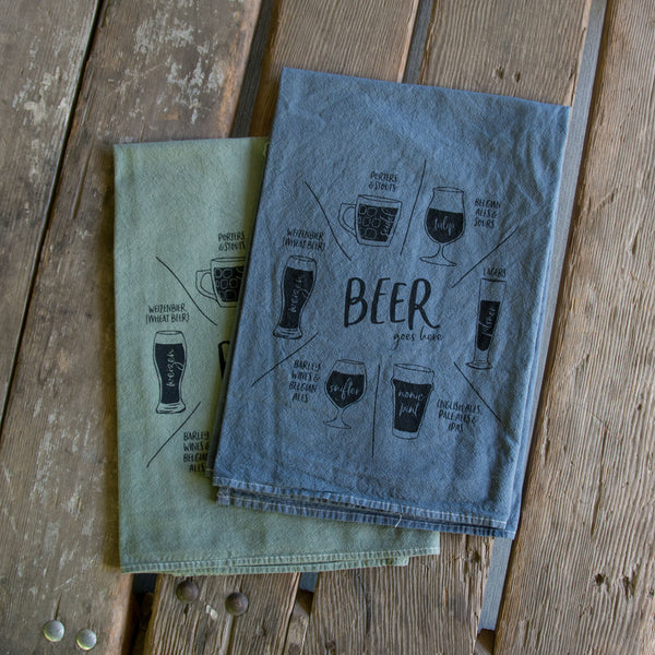 Hand dyed Beer glassware Screen Printed Tea Towel, flour sack towel