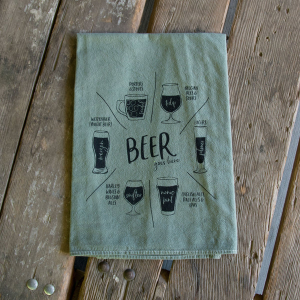 Hand dyed Beer glassware Screen Printed Tea Towel, flour sack towel