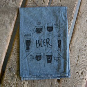 Hand dyed Beer glassware Screen Printed Tea Towel, flour sack towel