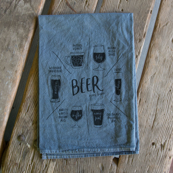 Hand dyed Beer glassware Screen Printed Tea Towel, flour sack towel
