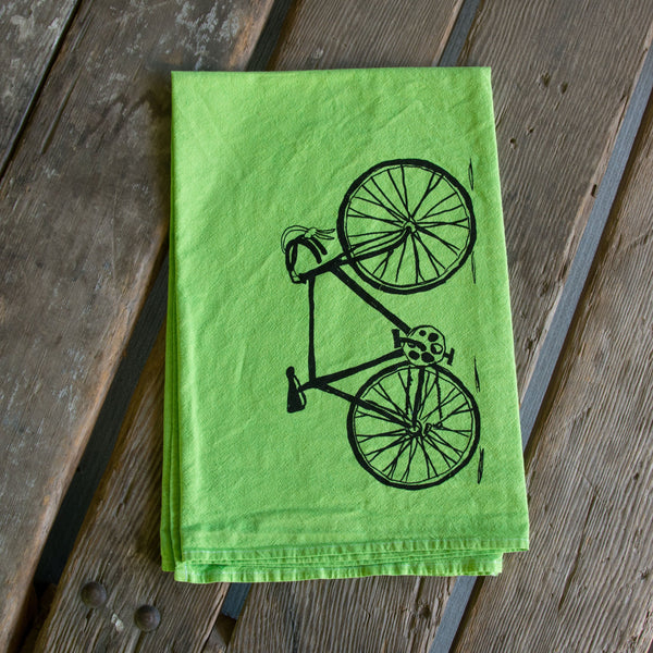 Hand dyed Bike Screen Printed Tea Towel, flour sack towel