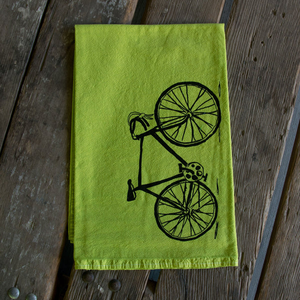 Hand dyed Bike Screen Printed Tea Towel, flour sack towel