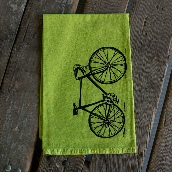 Dyed Bike Screen Printed Tea Towel, flour sack towel