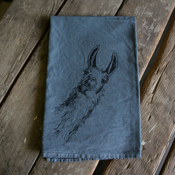 Hand dyed Llama Screen Printed tea towel, flour sack towel