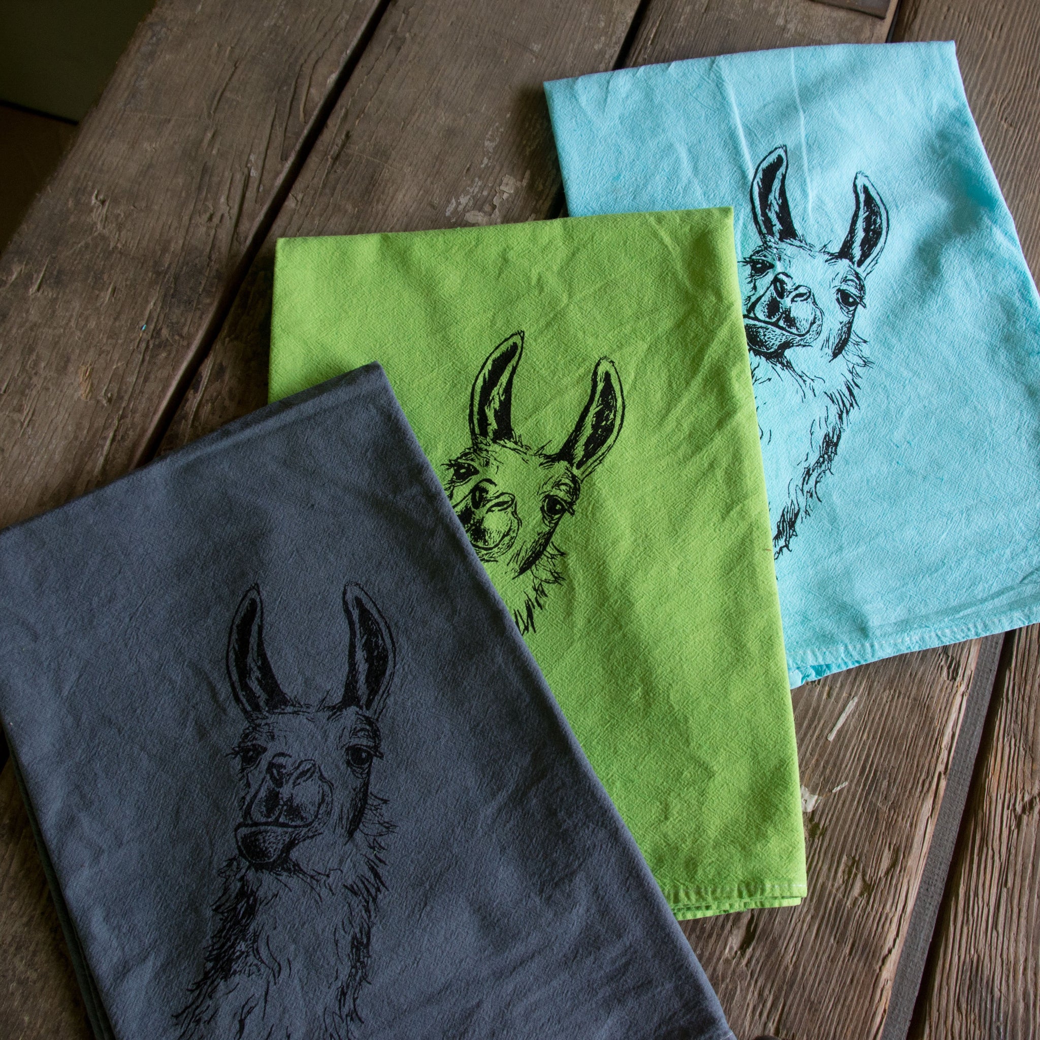 Dyed Llama tea towel, flour sack towel