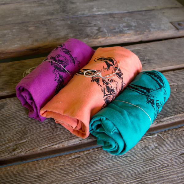 Llama T-shirt, screen printed with eco-friendly waterbased inks, adult sizes
