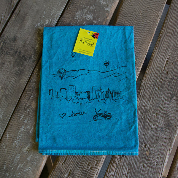 Hand-dyed Boise Balloon Screen Printed Tea Towel, flour sack towel