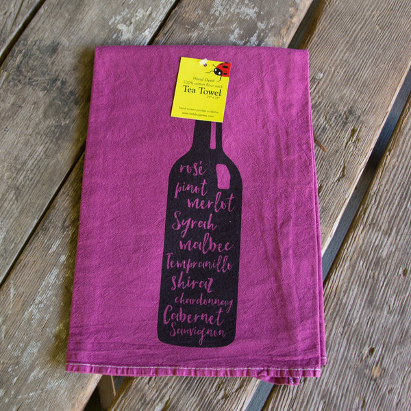 Dyed Wine Bottle tea towel, flour sack dish towel