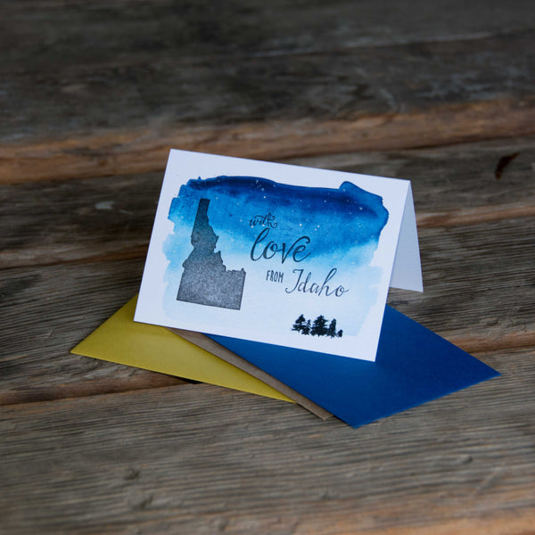 With Love From Idaho Starry Night Letterpress Printed Greeting Card, Eco-friendly