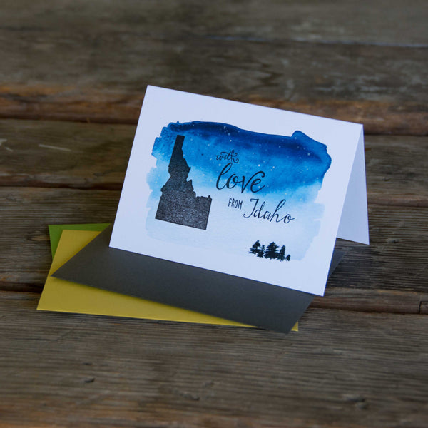 With Love From Idaho Starry Night Letterpress Printed Greeting Card, Eco-friendly