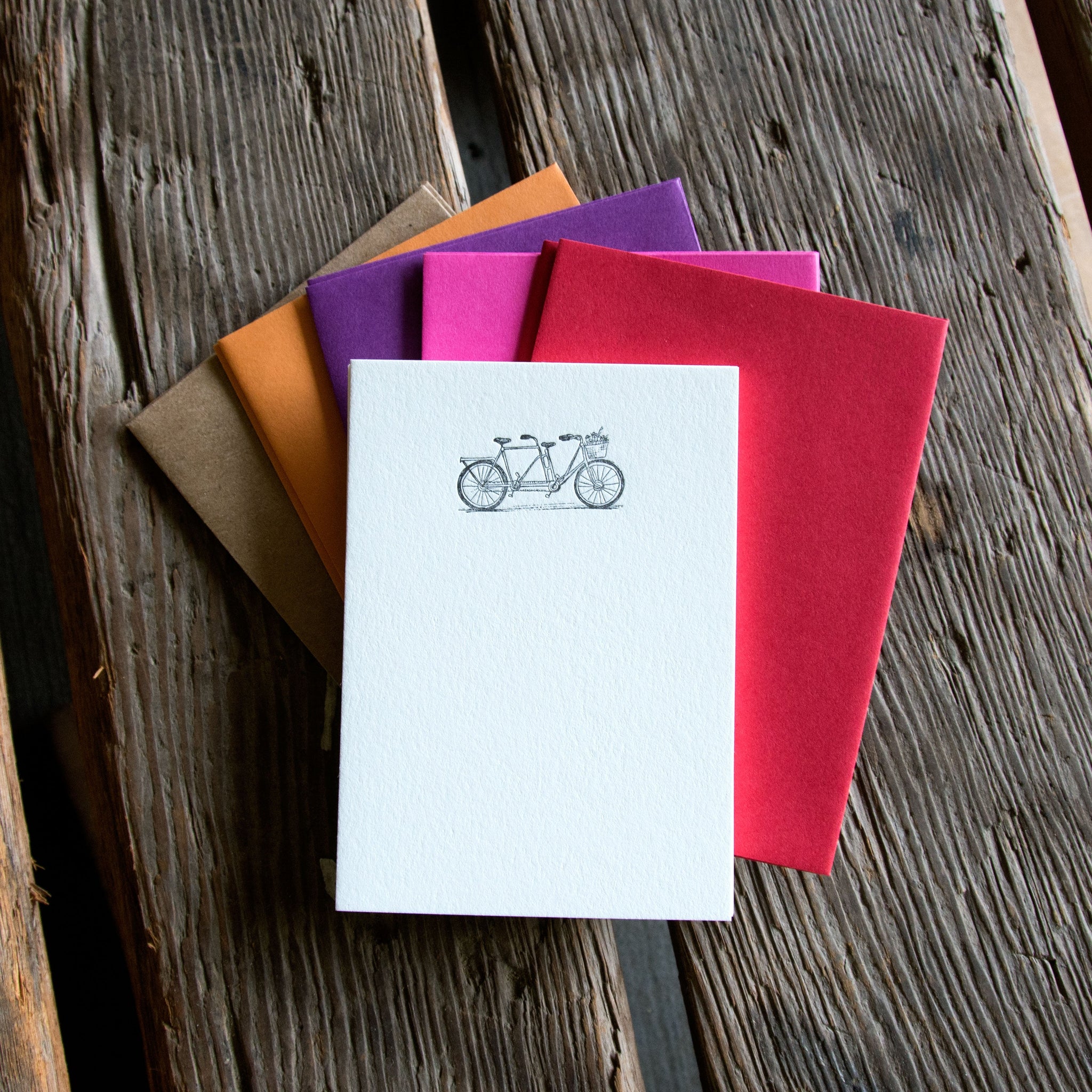 Love Tandem Bike Stationery Set, 10 pack, letterpress printed eco friendly.