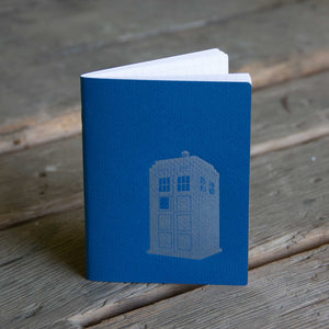 Tardis Notebook, hand drawn and staple bound, letterpress printed eco friendly
