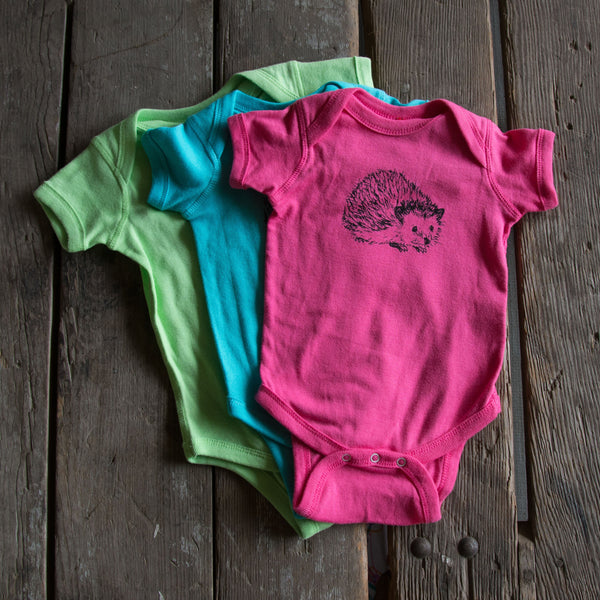 Hedgehog onesie, eco-friendly waterbased inks