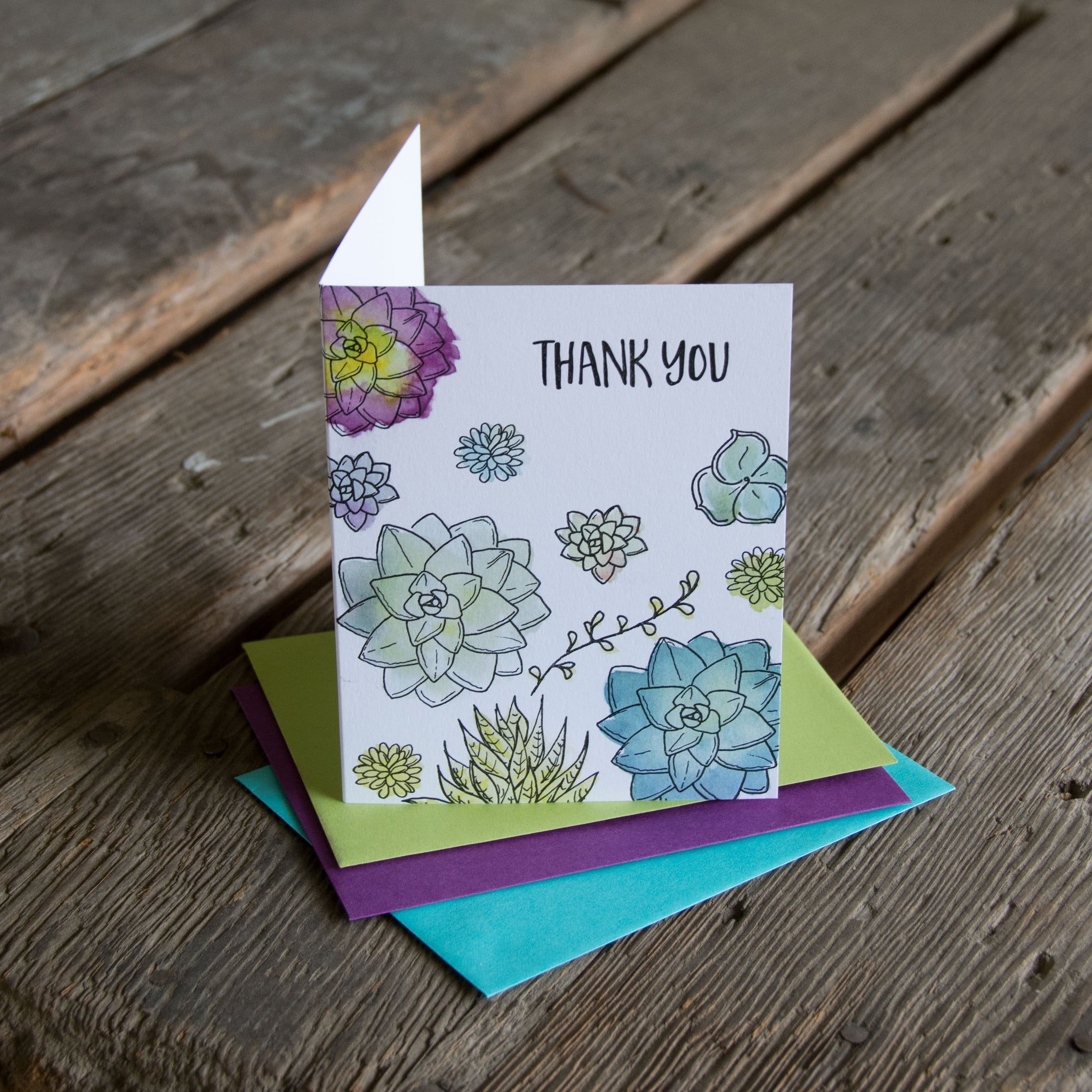 Thank you succulent card, letterpress printed card. Eco friendly