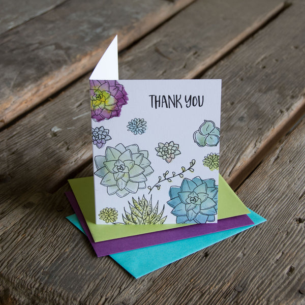 Thank You Succulent Card, Letterpress Printed Greeting Card