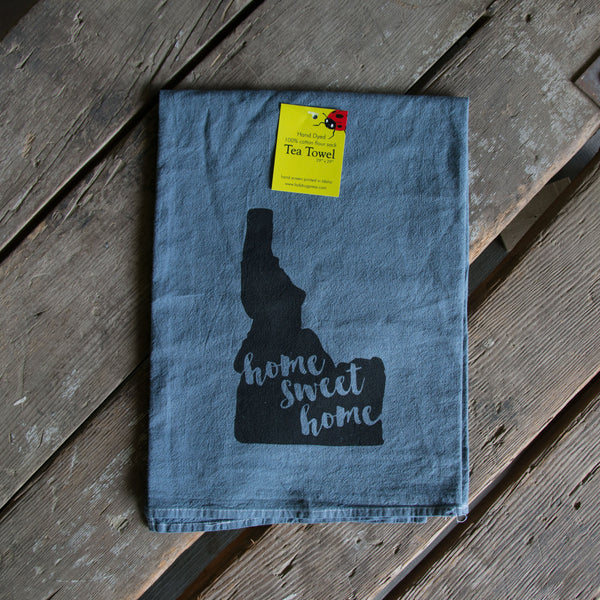 Dyed home sweet home Idaho Tea Towel, Hand drawn and Screen Printed flour sack towel