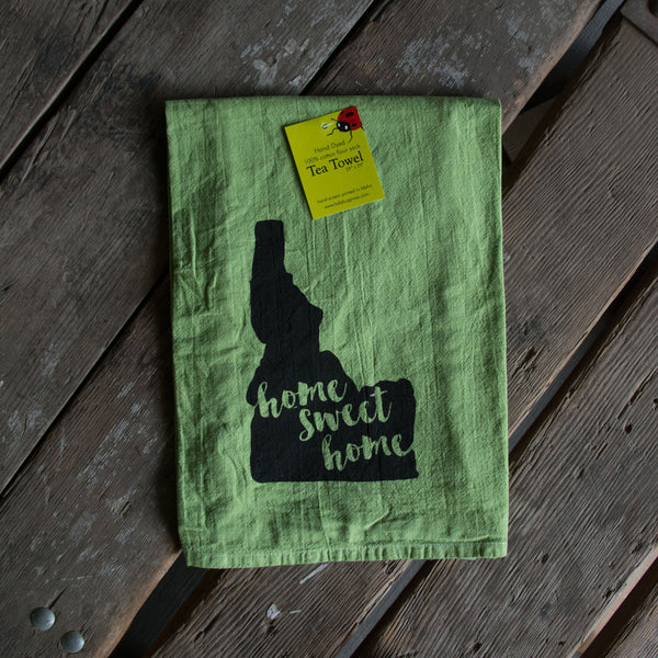 Dyed home sweet home Idaho Tea Towel, Hand drawn and Screen Printed flour sack towel