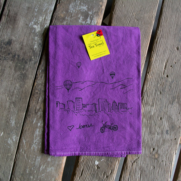 Hand-dyed Boise Balloon Screen Printed Tea Towel, flour sack towel
