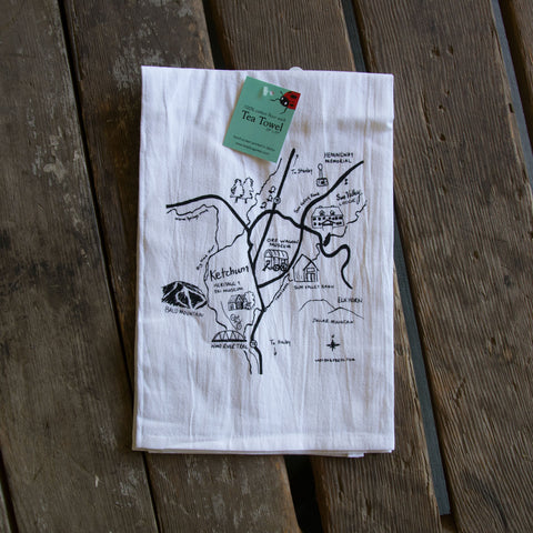 Sun Valley Map Screen Printed Tea Towel, flour sack towel