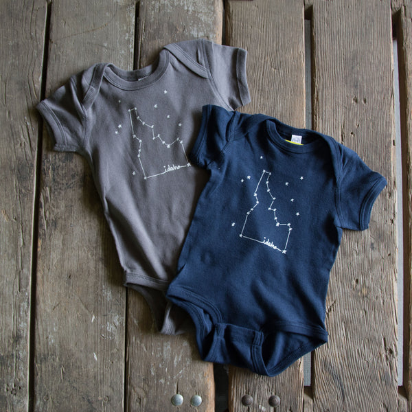 Idaho Constellation Onesie, eco-friendly waterbased inks