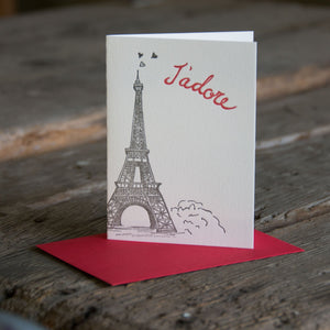 Eiffel Tower Paris J'adore, letterpress printed eco friendly