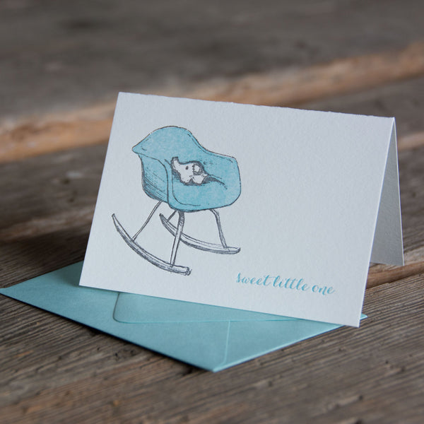 Eames Rocker Baby Card with Little Elephant Sweet Little One, Letterpress Printed Eco-friendly