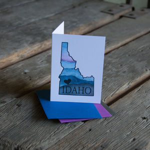 Idaho Heart Card, watercolor letterpress printed eco friendly