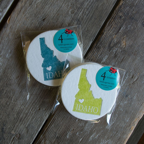 Idaho Heart Round Coasters, (Letterpress printed, 3.5 inches) set of 4