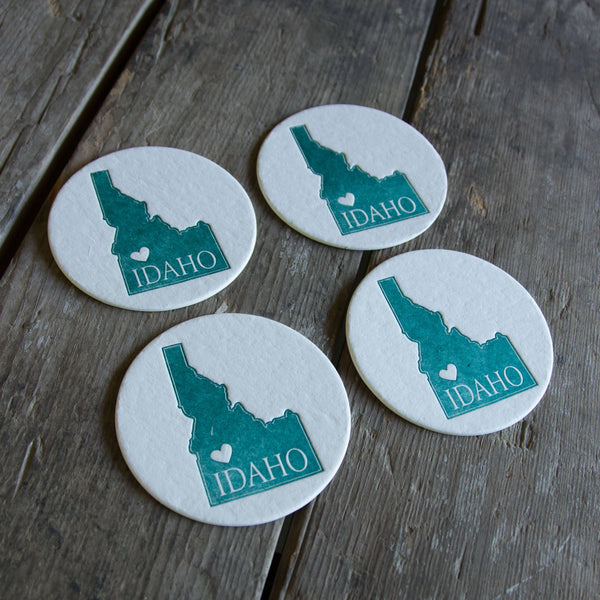 Idaho Heart Round Coasters, (Letterpress printed, 3.5 inches) set of 4