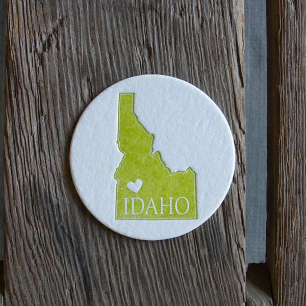 Idaho Heart Round Coasters, (Letterpress printed, 3.5 inches) set of 4