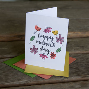 Happy Mother's Day floral wreath, letterpress printed card. Eco friendly