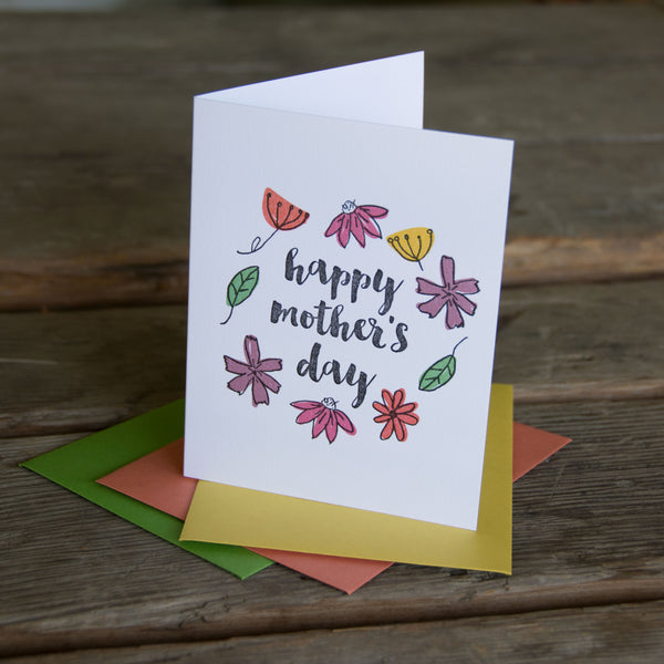 Happy Mother's Day Floral Wreath, Letterpress Printed Greeting Card.