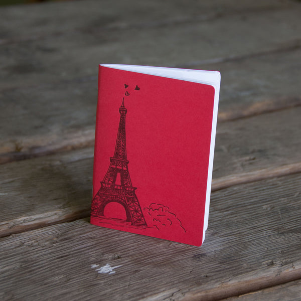 Eiffel Tower Notebook, hand drawn and staple bound, letterpress printed eco friendly