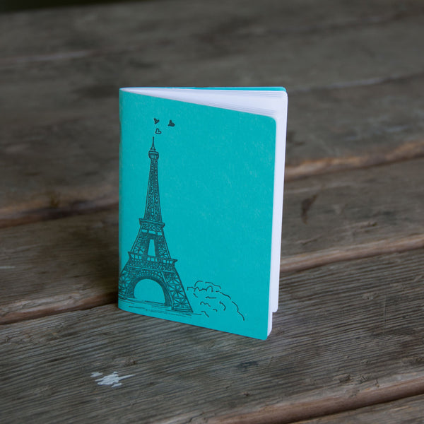 Eiffel Tower Notebook, hand drawn and staple bound, letterpress printed eco friendly