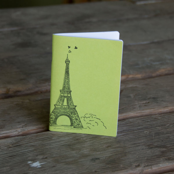 Eiffel Tower Notebook, hand drawn and staple bound, letterpress printed eco friendly