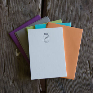 Mason Jar Stationery Set, 10 pack, letterpress printed eco friendly.