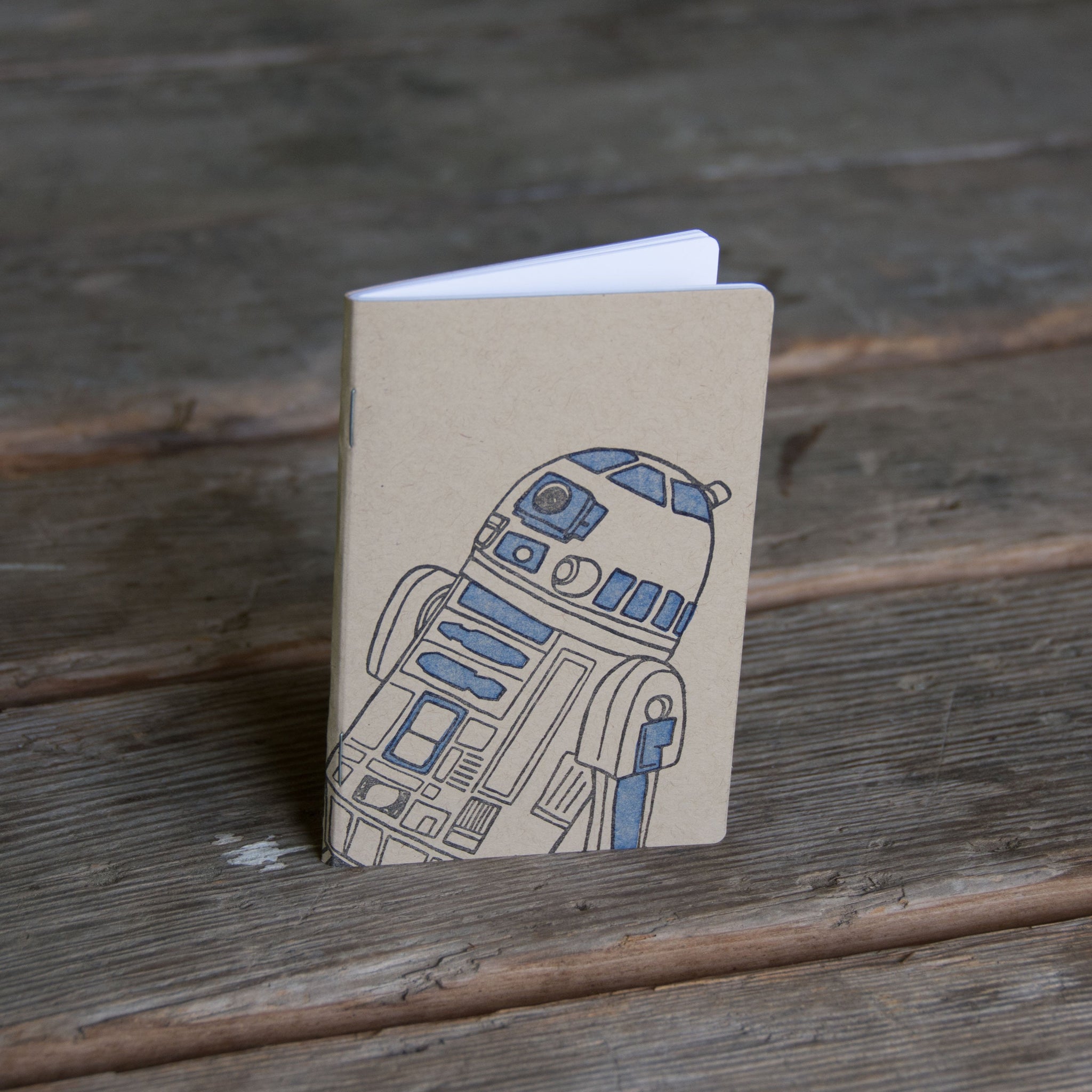 Droid Notebook, hand drawn and staple bound, letterpress printed eco friendly